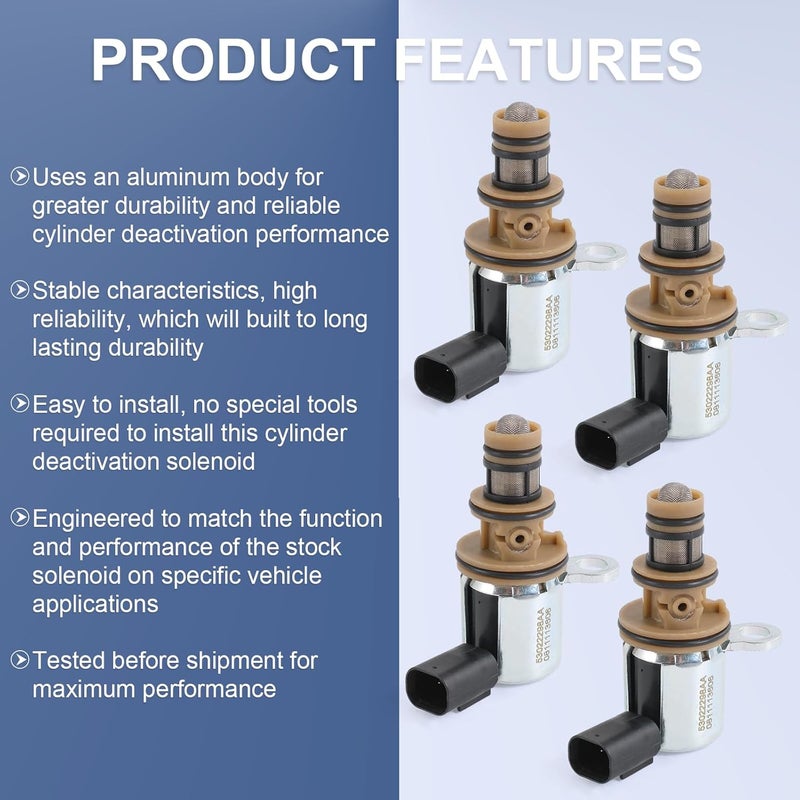 RALBDX 4PCS Engine Multiple Displacement Solenoid Compatible with 2010-2024 Dodge Ram 1500 2500 Challenger Charger Commander Grand Cherokee Chrysler 300 5.7L 6.4L Replace # 53022298AA 916-592XD - Image 4